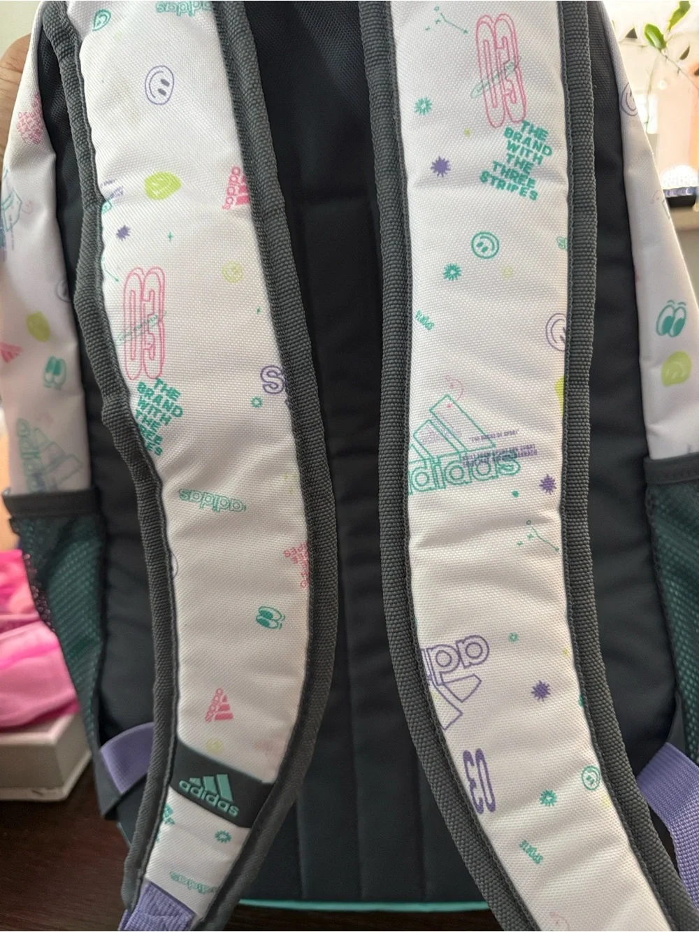 adidas Kids Mint, White & Purple Logo Backpack - Picture 2 of 2